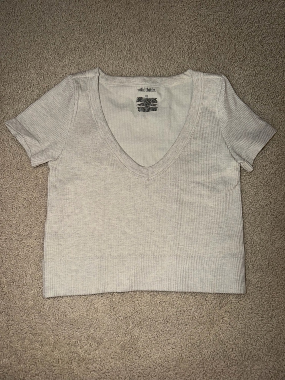 wild fable Light Gray Ribbed V-Neck Cropped Top